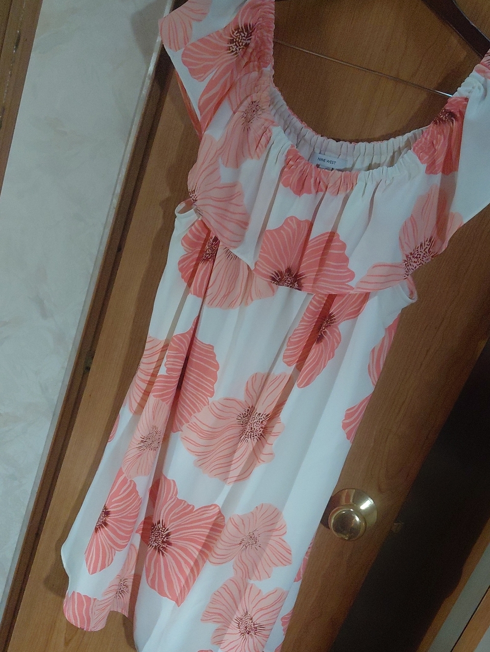 Nine West White Dress with Coral Pink Floral Print